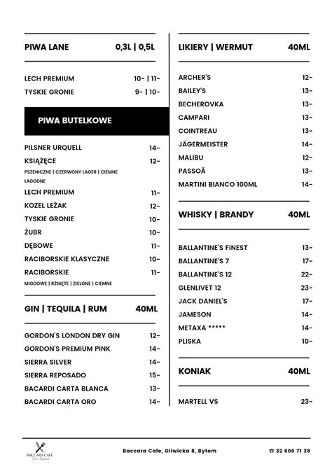 baccara cafe menu